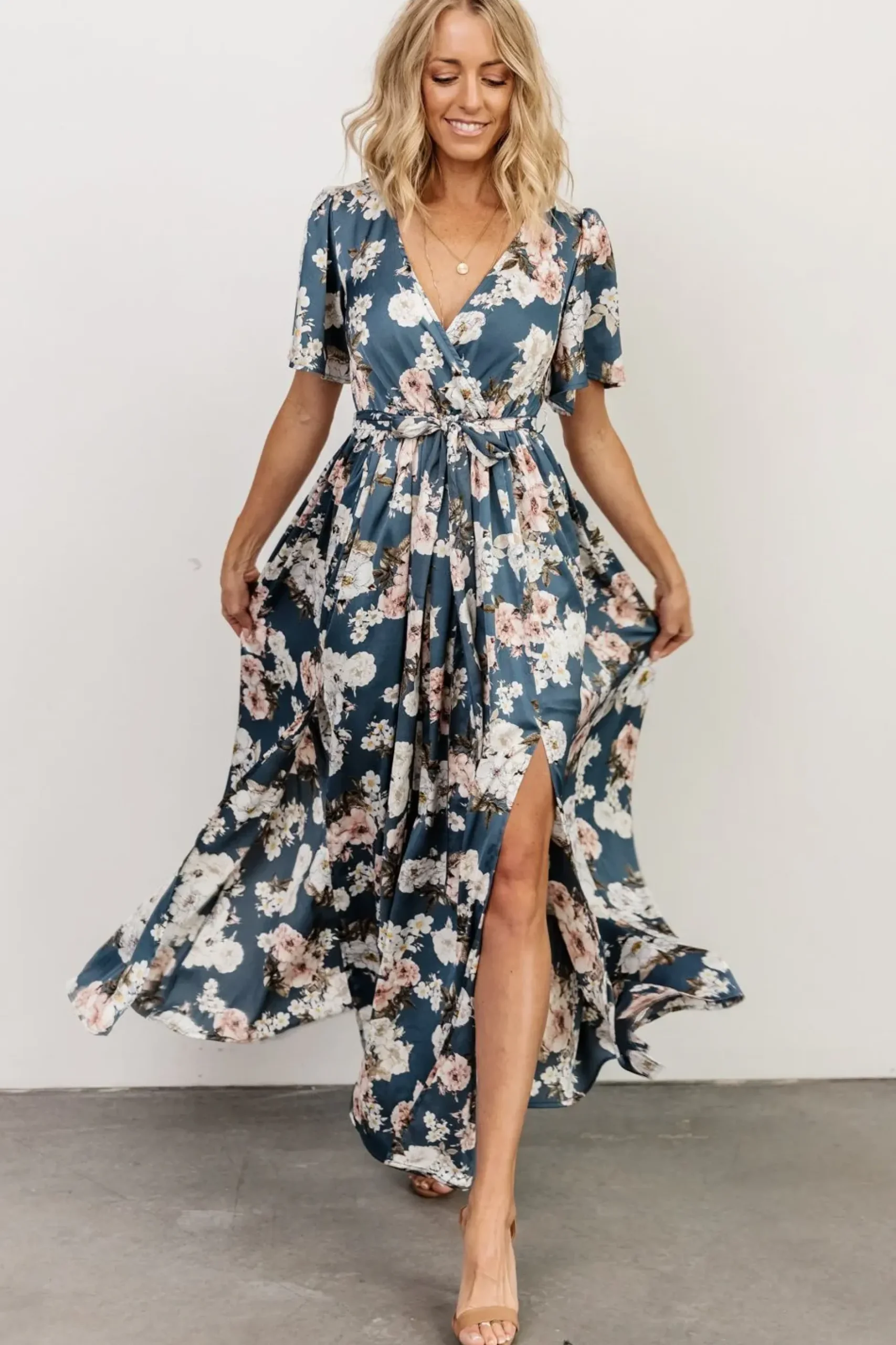 Baltic Born maxi dresses|WEDDING SUITE|Sicily Satin Maxi Dress | Blue Floral