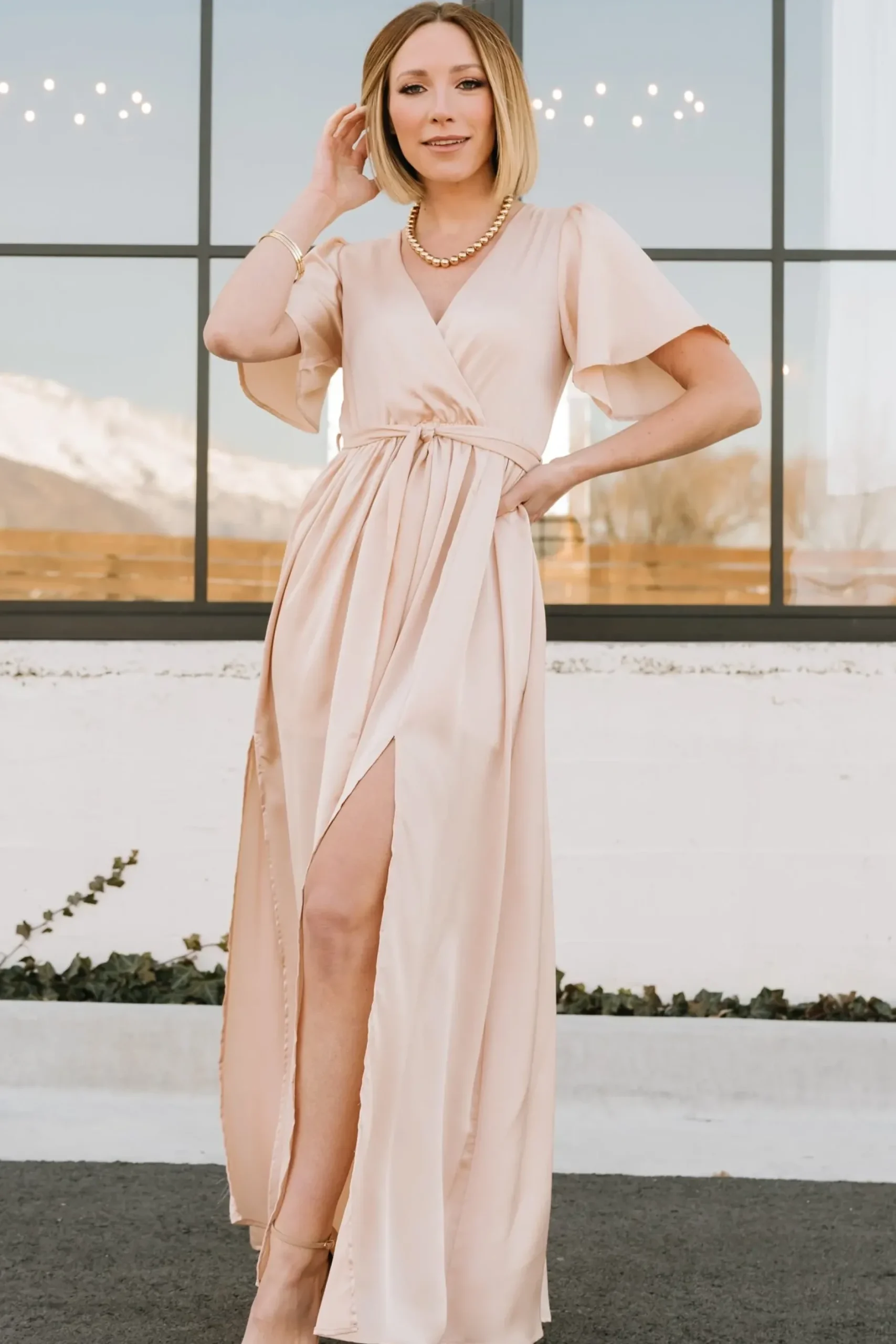 Baltic Born maxi dresses|WEDDING SUITE|Sicily Satin Maxi Dress | Natural