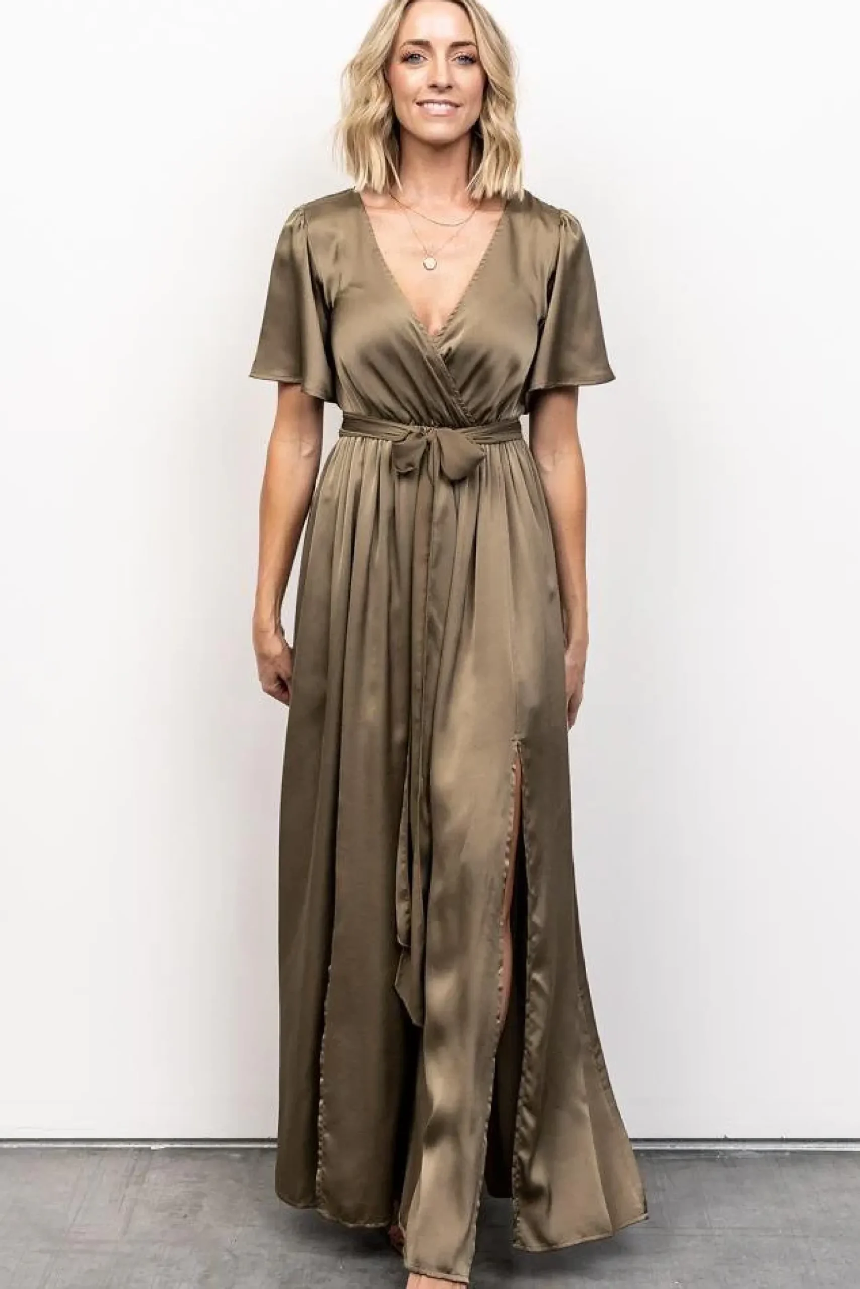 Baltic Born maxi dresses|WEDDING SUITE|Sicily Satin Maxi Dress | Olive