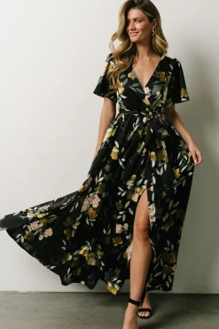 Baltic Born maxi dresses|WEDDING SUITE|Sicily Satin Maxi Dress | Black Floral