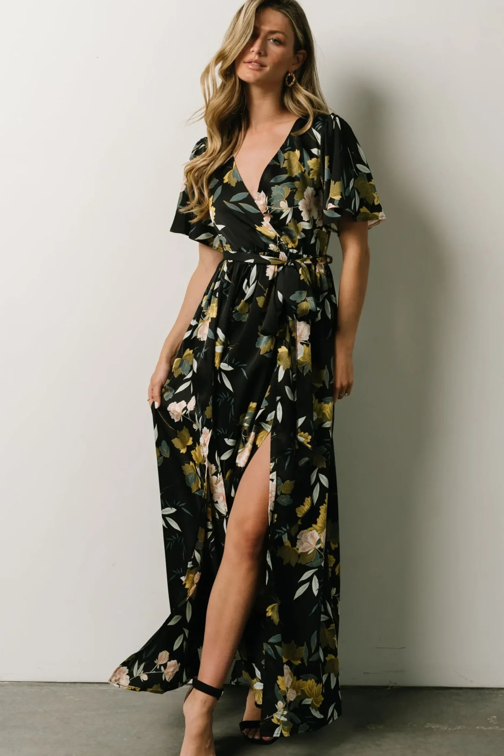 Baltic Born maxi dresses|WEDDING SUITE|Sicily Satin Maxi Dress | Black Floral