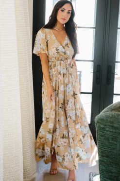 Baltic Born SALE|Sicily Satin Maxi Dress | Taupe Floral