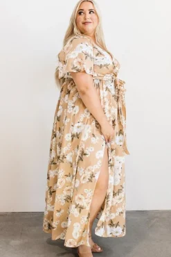 Baltic Born SALE|Sicily Satin Maxi Dress | Taupe Floral