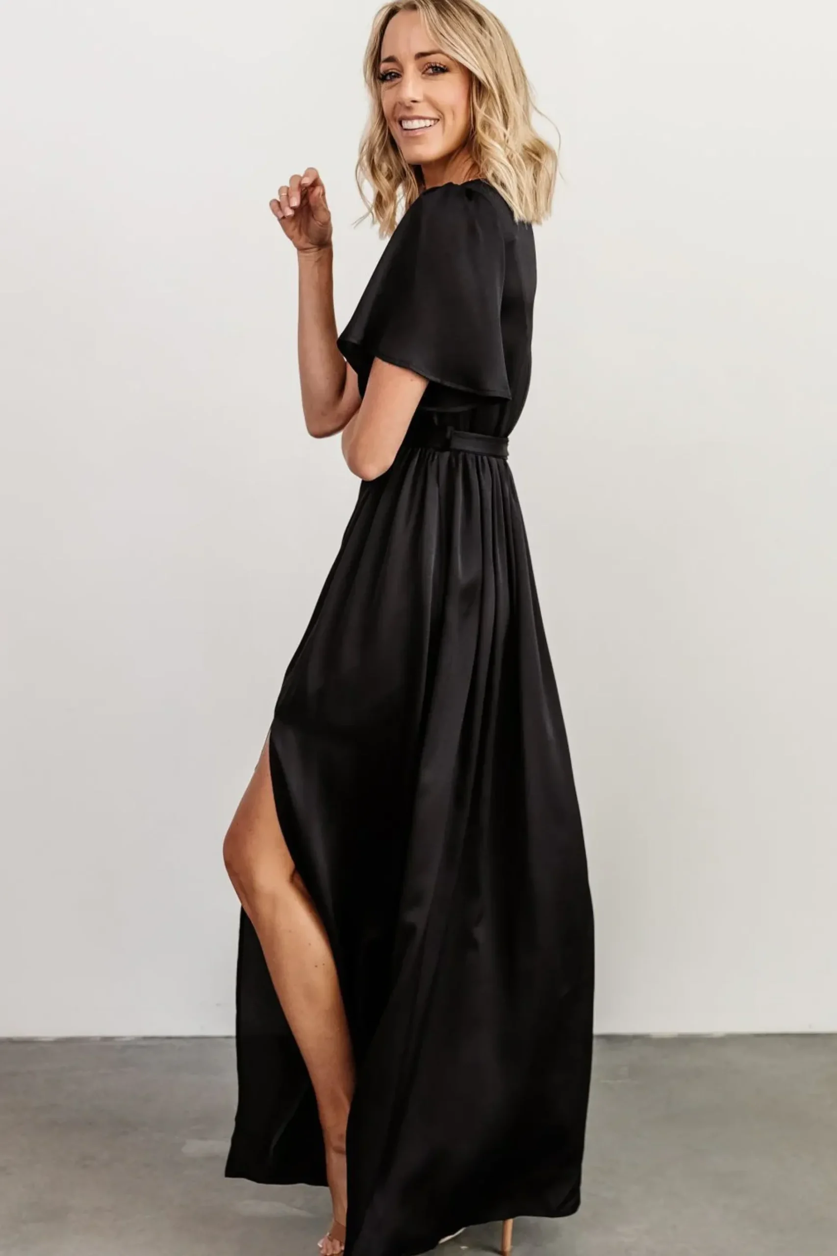 Baltic Born maxi dresses|WEDDING SUITE|Sicily Satin Maxi Dress | Black