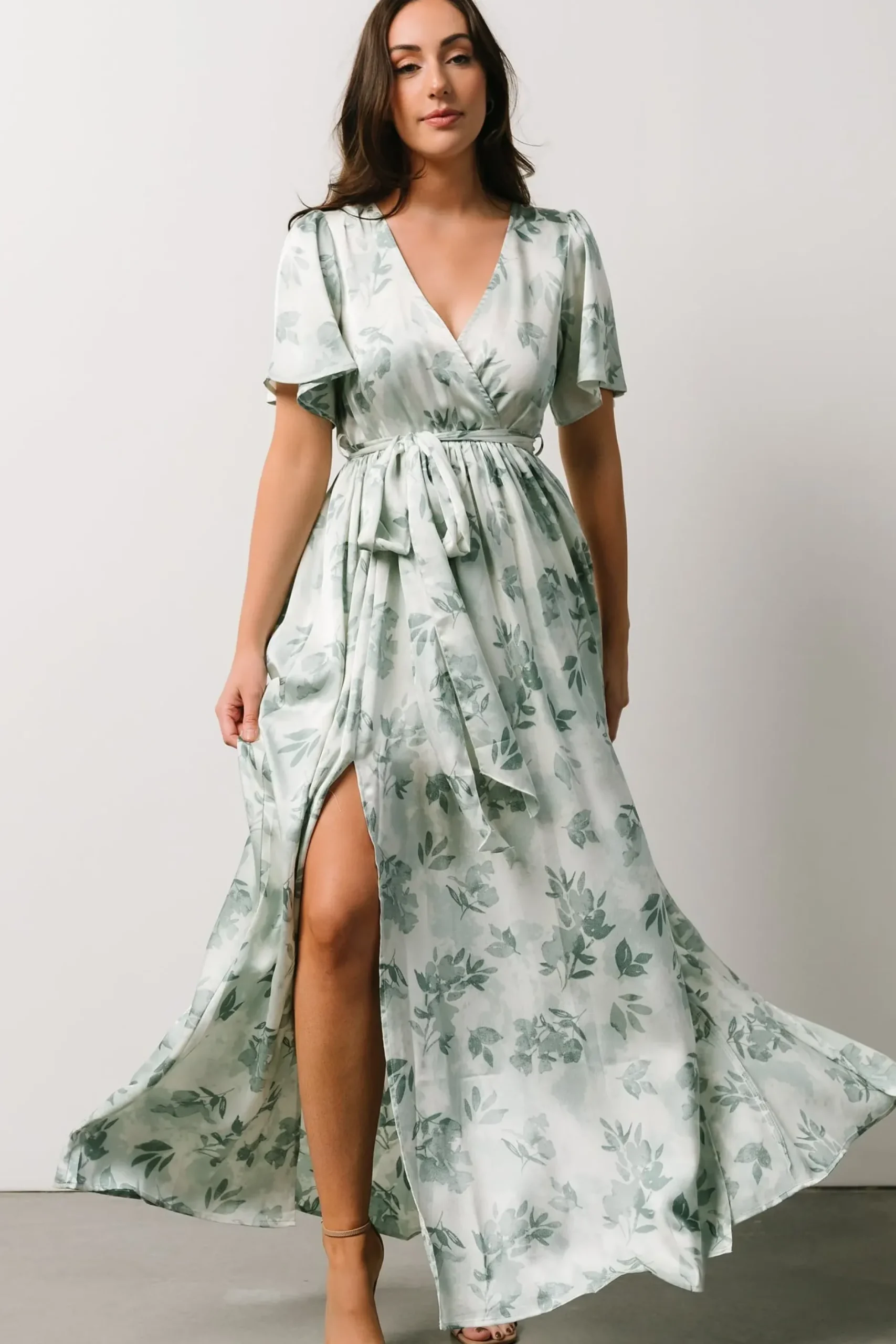 Baltic Born SALE|Sicily Satin Maxi Dress | Sage Floral