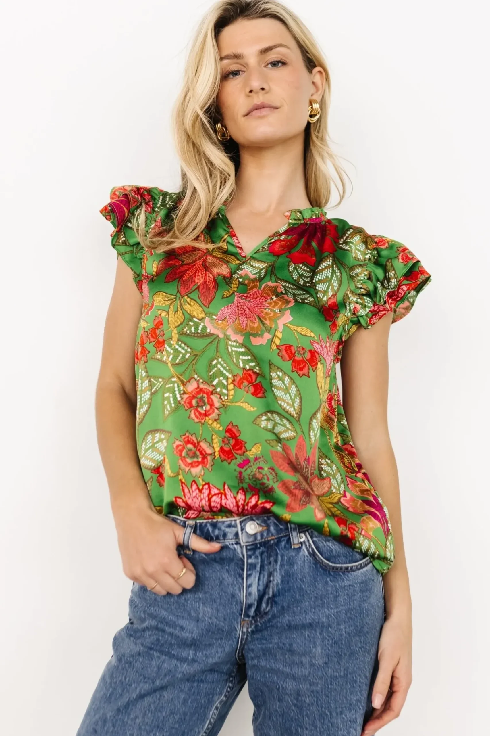 Baltic Born blouses + shirts|Skyler Ruffle Top | Green Multi