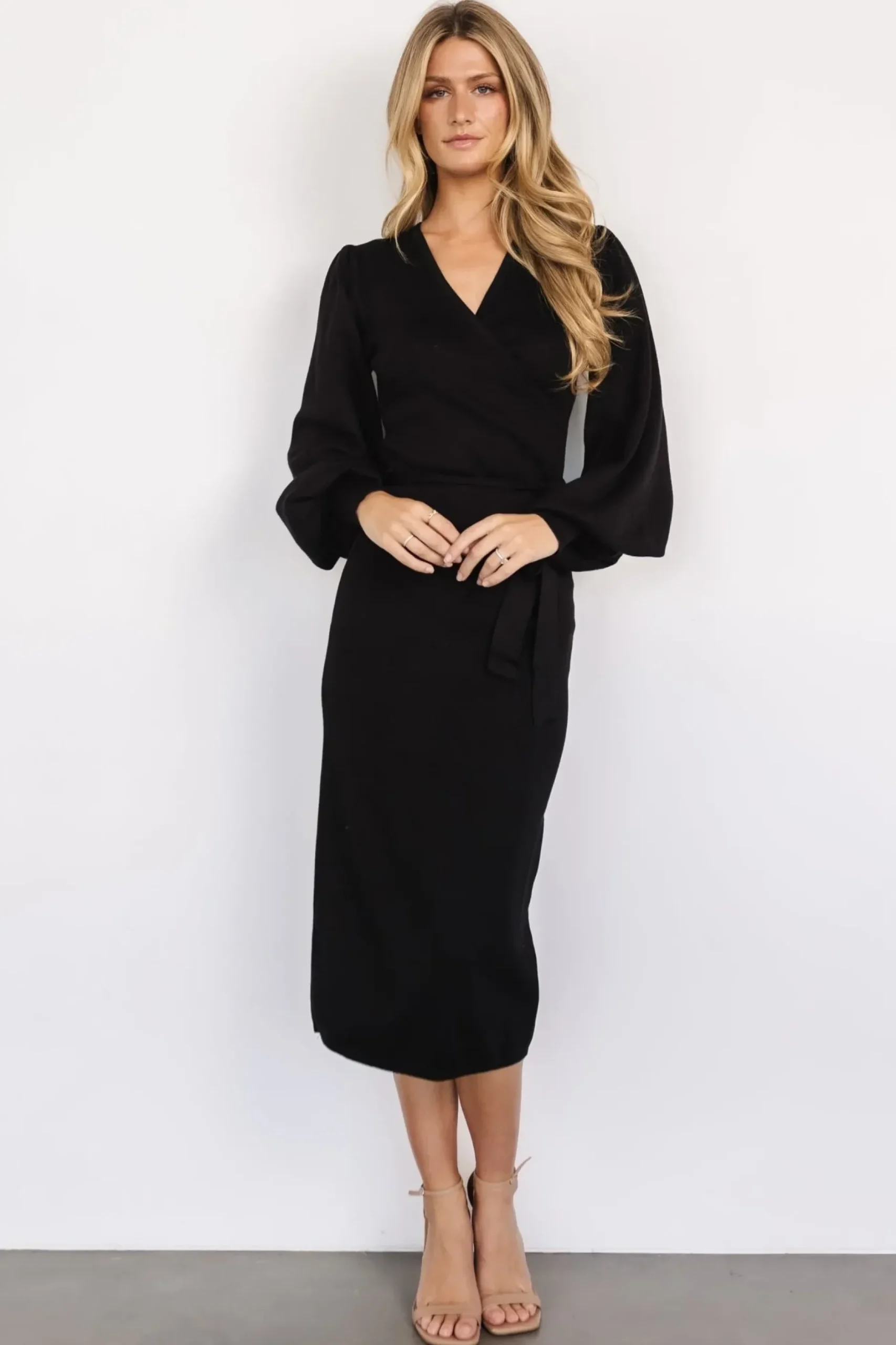 Baltic Born midi dresses|TOPS|Soho Bubble Sleeve Sweater Dress | Black