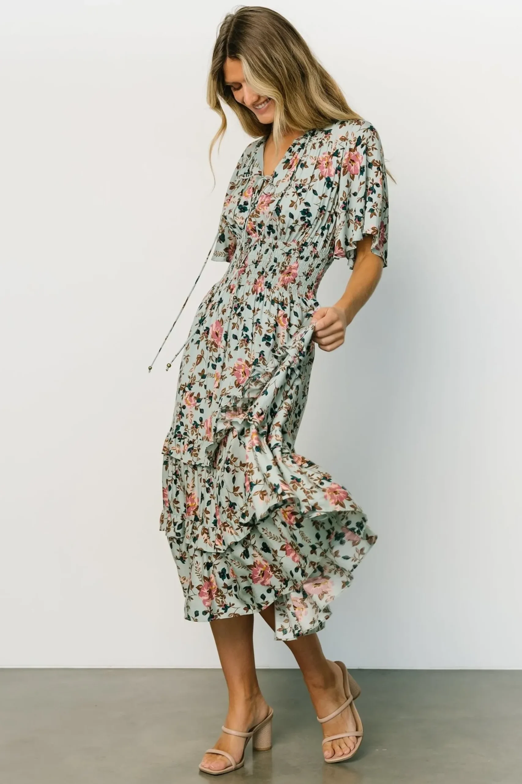 Baltic Born midi dresses|bump friendly|Spell Boho Midi Dress | Sage + Pink Floral