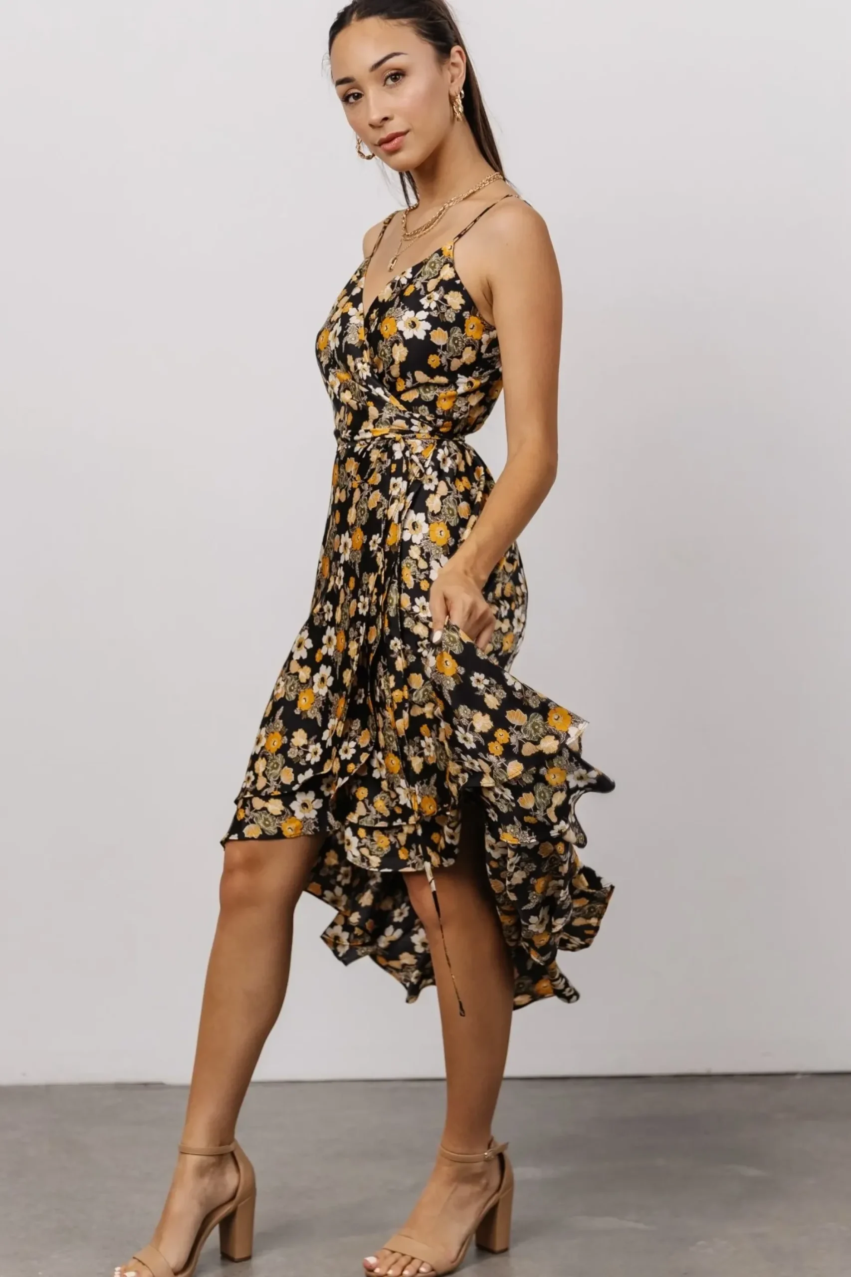 Baltic Born SALE|Steffi Tulip Wrap Dress | Black Floral