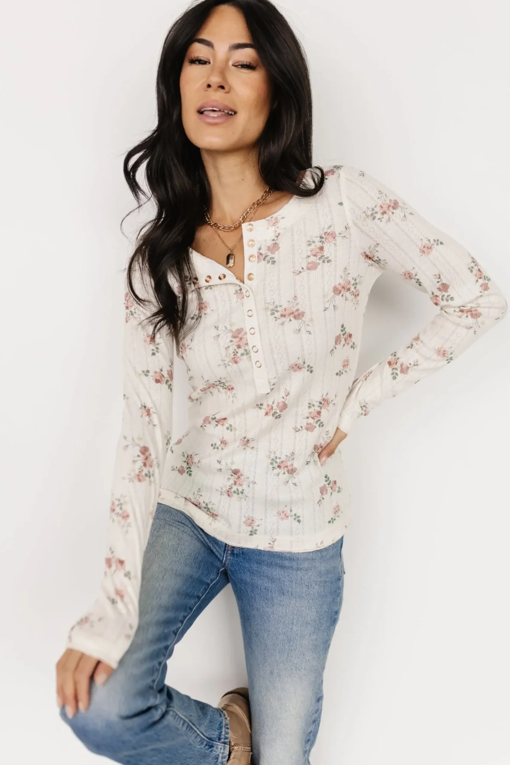 Baltic Born blouses + shirts|Suzanne Henley Top | Cream Floral