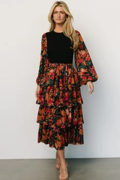 Baltic Born midi dresses|Sylvie Tiered Midi Dress | Black Multi