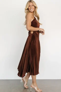 Baltic Born midi dresses|Tasia One Shoulder Pleated Dress | Mahogany