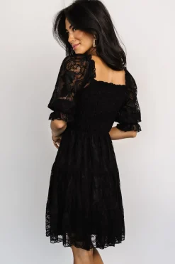 Baltic Born midi dresses|short dresses|Tate Smocked Lace Short Dress | Black
