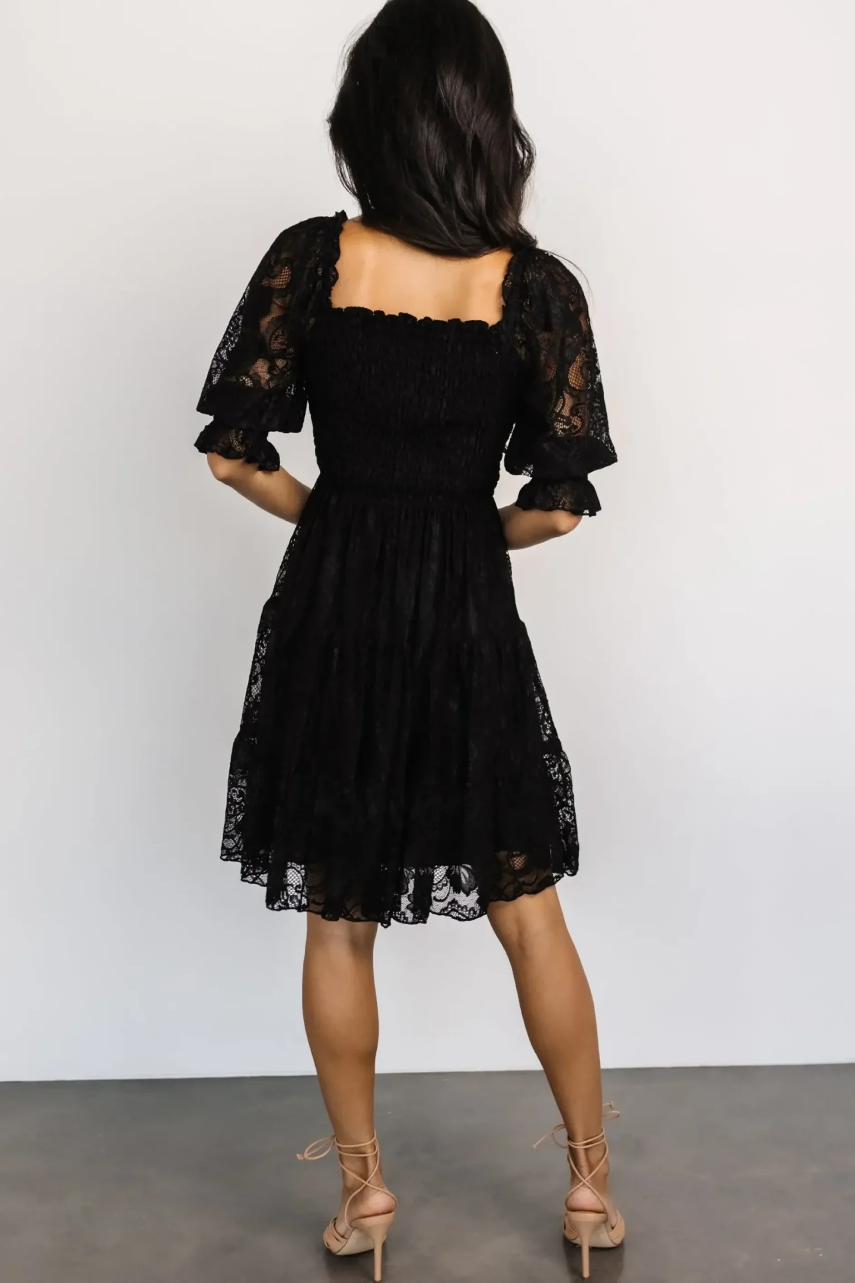 Baltic Born midi dresses|short dresses|Tate Smocked Lace Short Dress | Black