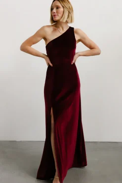 Baltic Born WEDDING SUITE|wedding guest|Tatiana Velvet One Shoulder Maxi Dress | Merlot