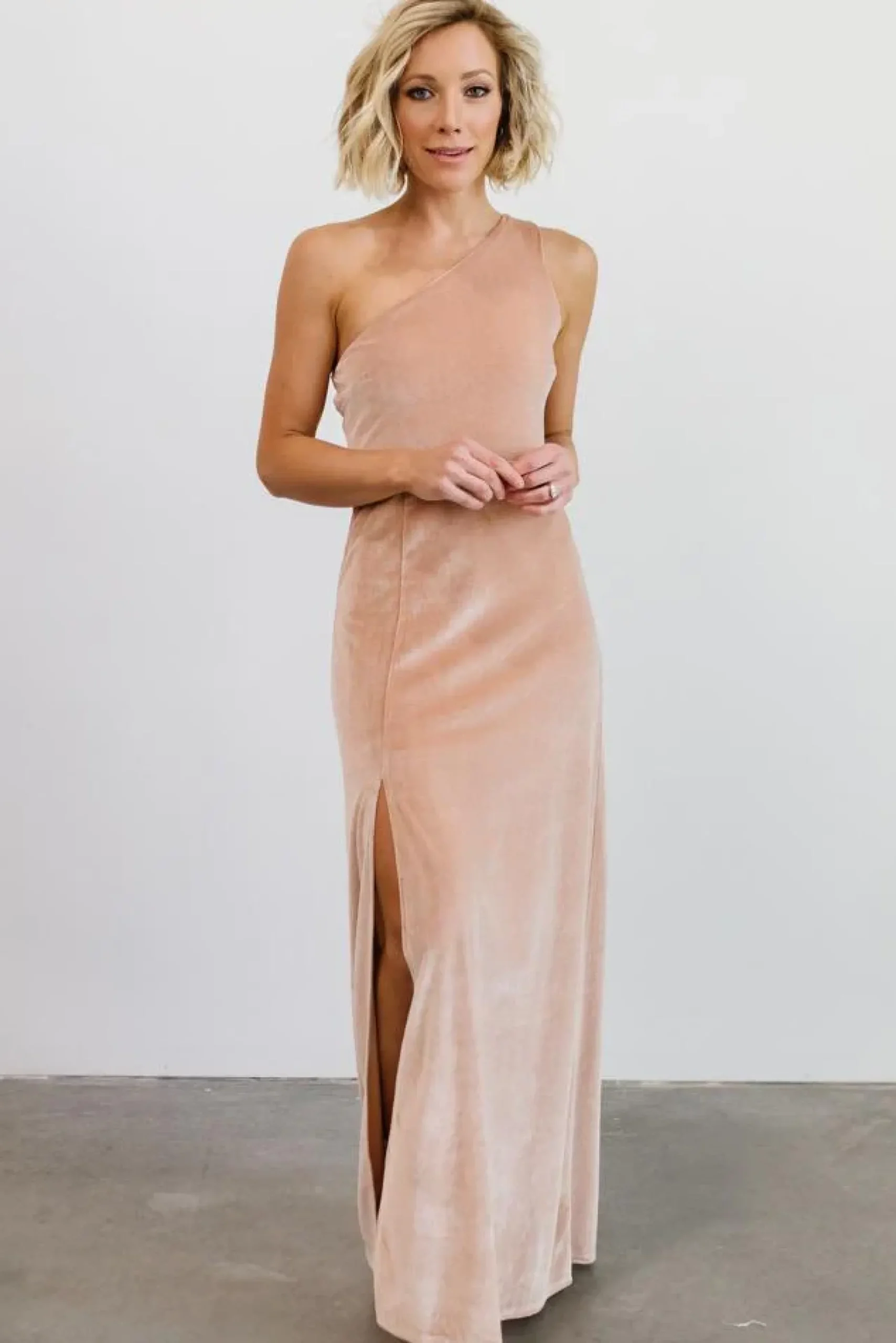 Baltic Born WEDDING SUITE|wedding guest|Tatiana Velvet One Shoulder Maxi Dress | Champagne