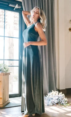 Baltic Born WEDDING SUITE|wedding guest|Tatiana Velvet One Shoulder Maxi Dress | Eucalyptus