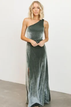 Baltic Born WEDDING SUITE|wedding guest|Tatiana Velvet One Shoulder Maxi Dress | Eucalyptus