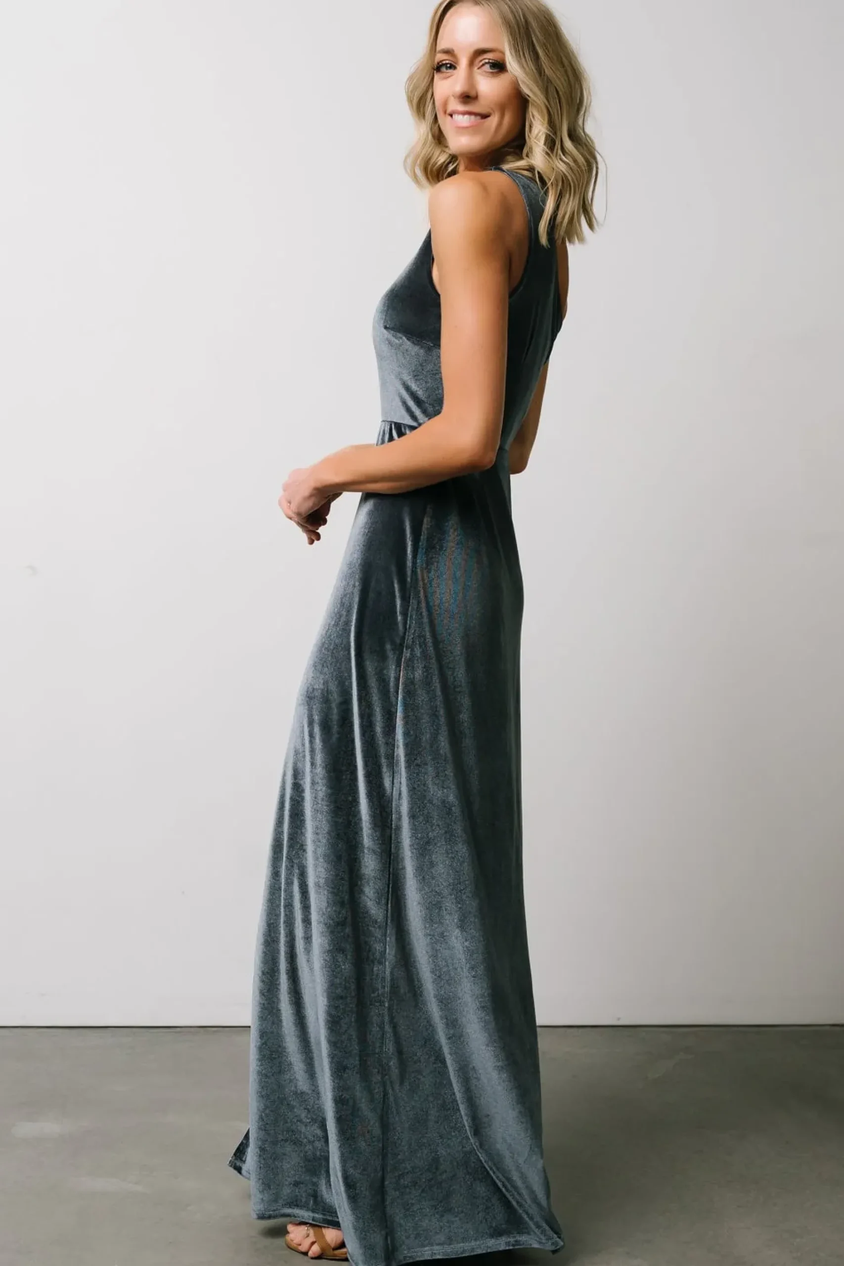 Baltic Born WEDDING SUITE|wedding guest|Tatiana Velvet One Shoulder Maxi Dress | Slate Blue