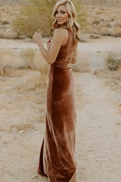 Baltic Born WEDDING SUITE|wedding guest|Tatiana Velvet One Shoulder Maxi Dress | Bronze