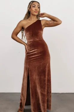 Baltic Born WEDDING SUITE|wedding guest|Tatiana Velvet One Shoulder Maxi Dress | Bronze