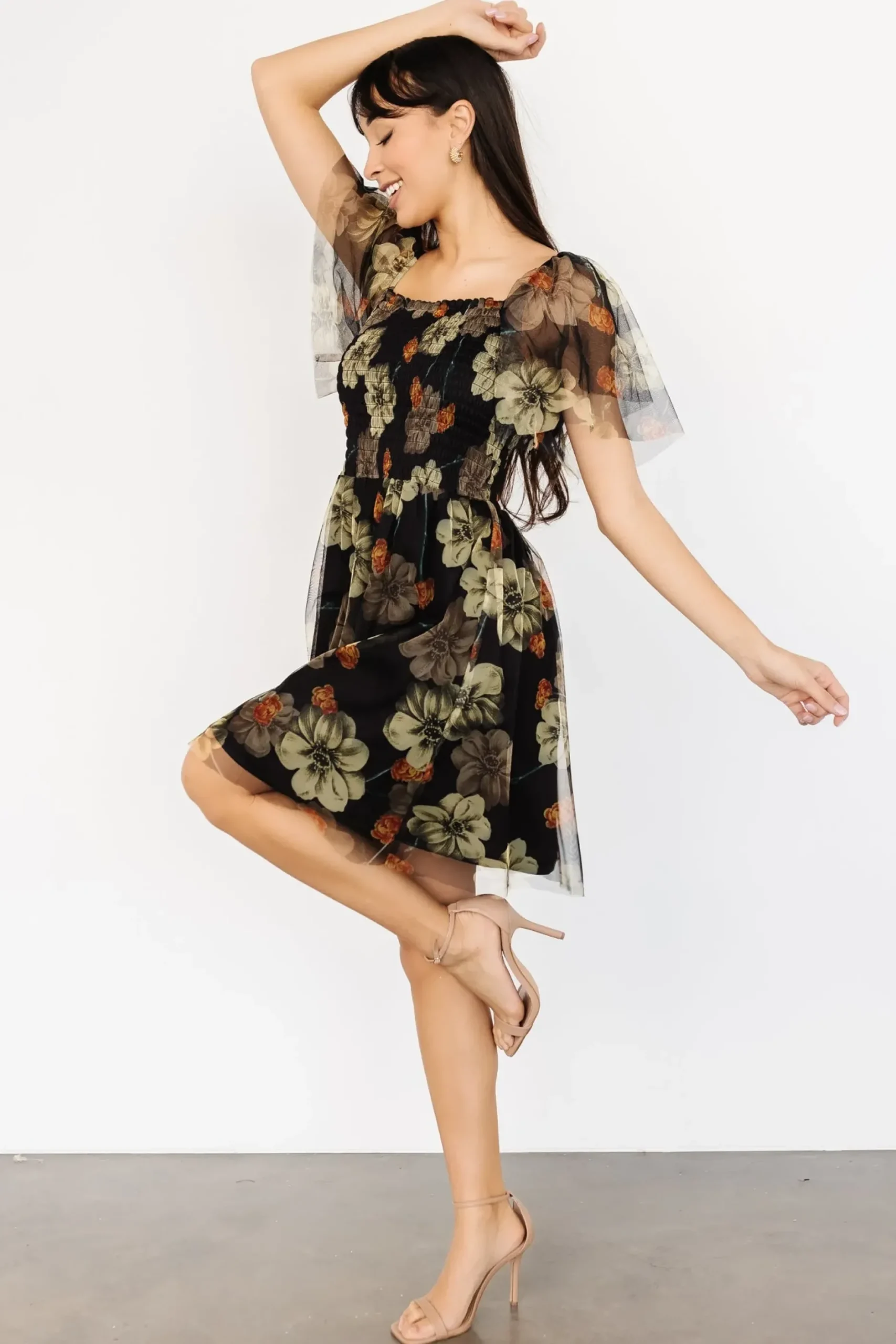 Baltic Born DRESSES|short dresses|Tivoli Tulle Short Dress | Black + Green Floral