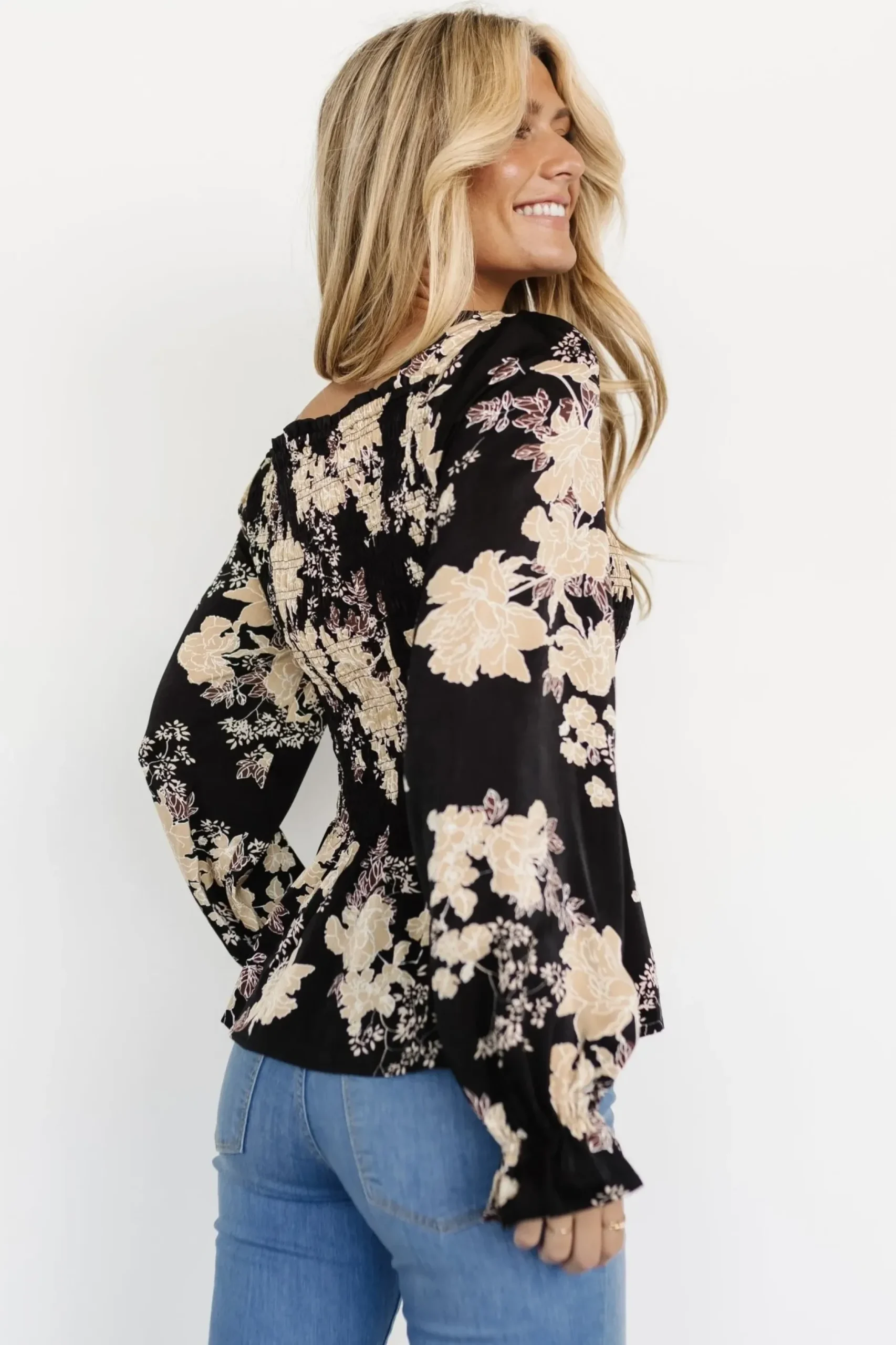 Baltic Born blouses + shirts|Topanga Smocked Top | Black Floral