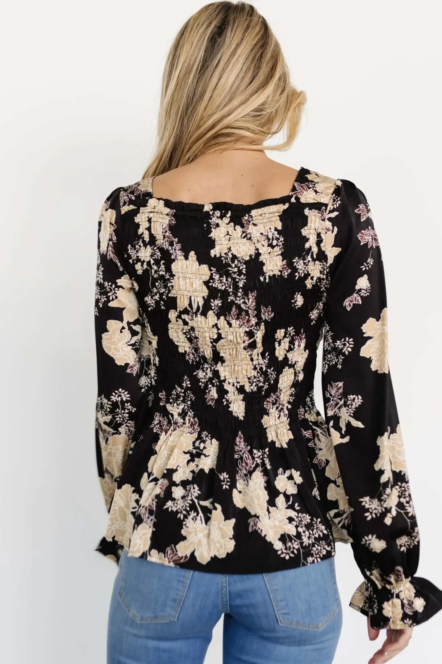 Baltic Born blouses + shirts|Topanga Smocked Top | Black Floral