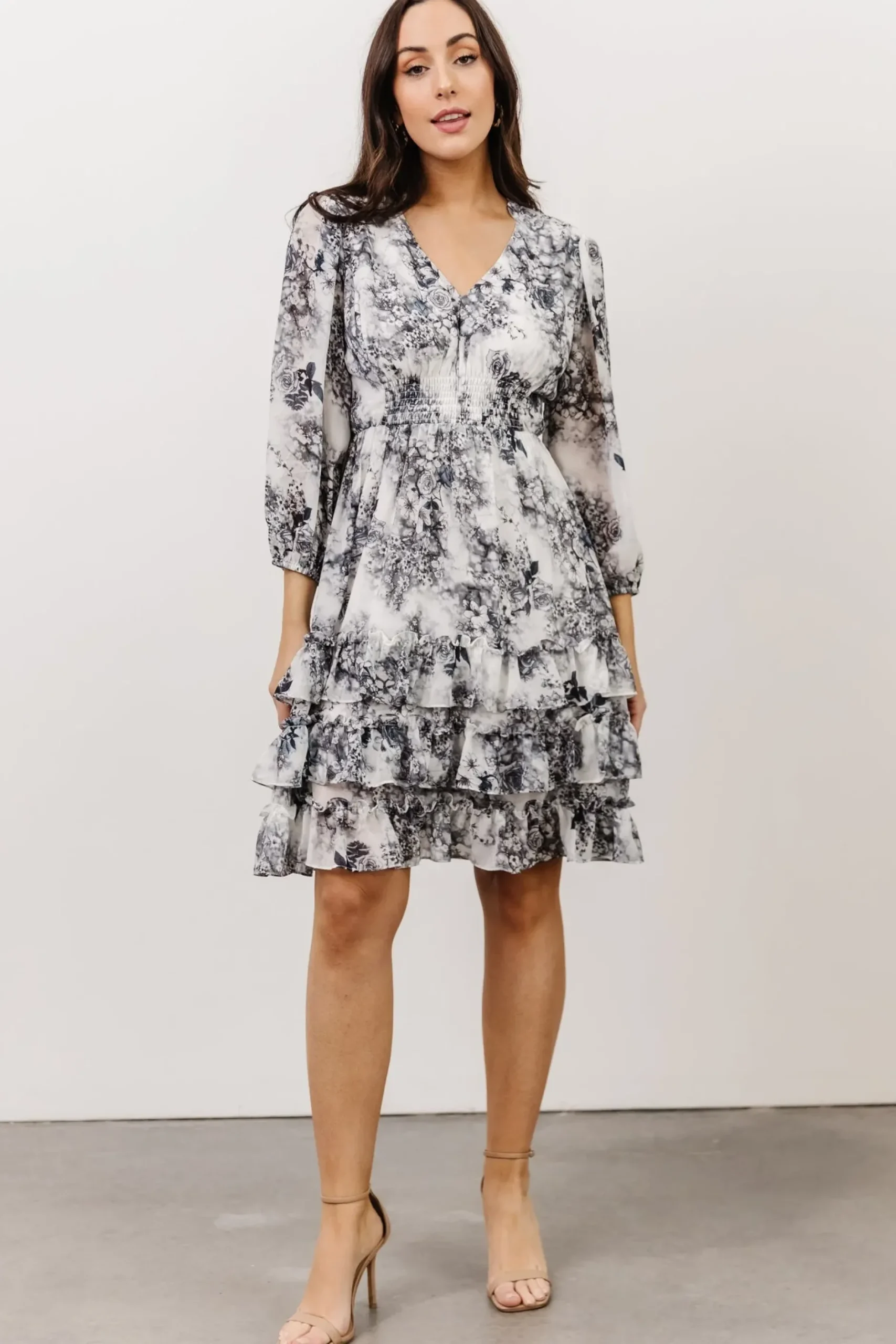 Baltic Born short dresses|Tylene Ruffle Mini Dress | Dark Slate Floral