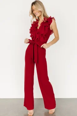 Baltic Born JUMPSUITS + ROMPERS|Tyra Ruffle Tank Jumpsuit | Burgundy