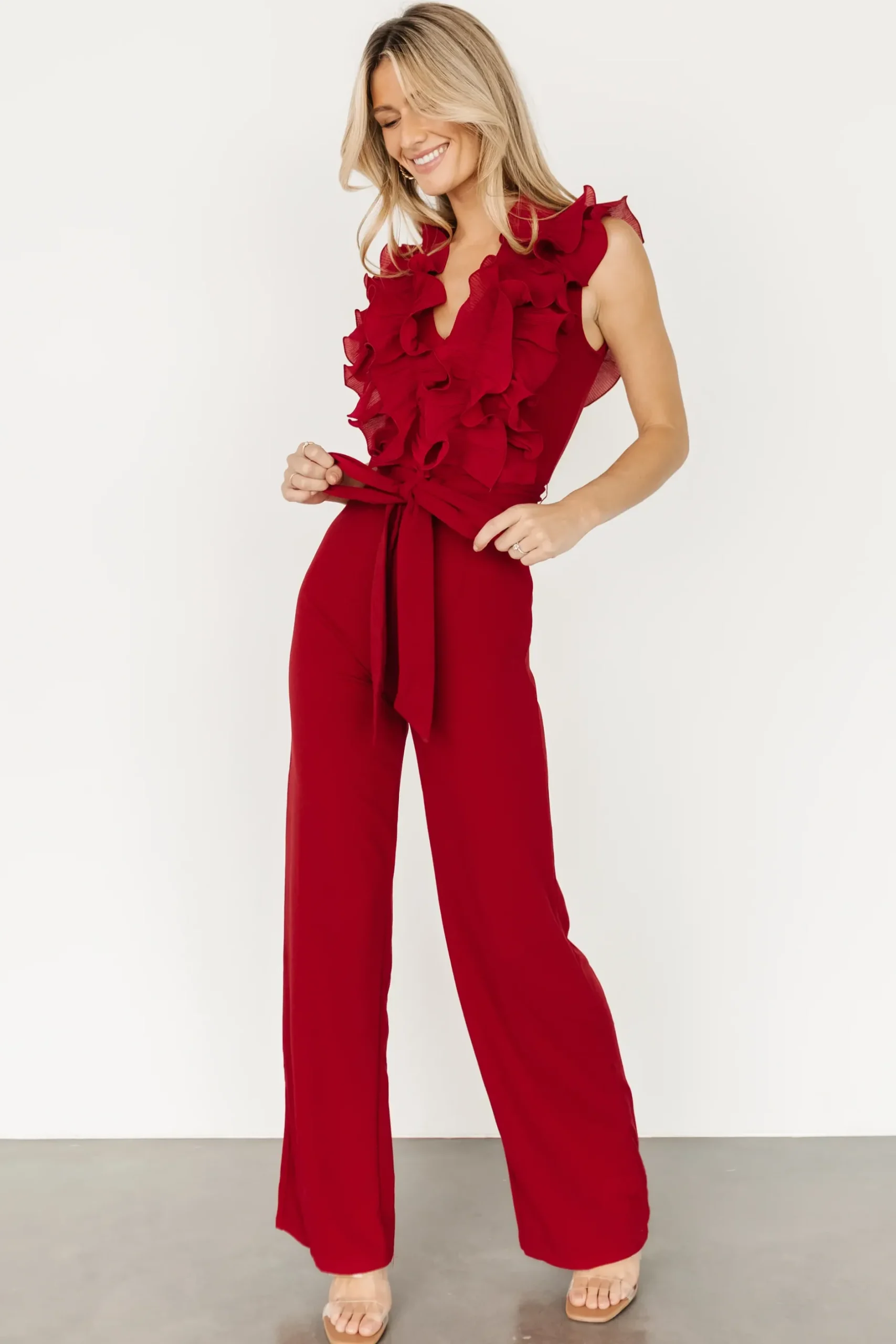 Baltic Born JUMPSUITS + ROMPERS|Tyra Ruffle Tank Jumpsuit | Burgundy