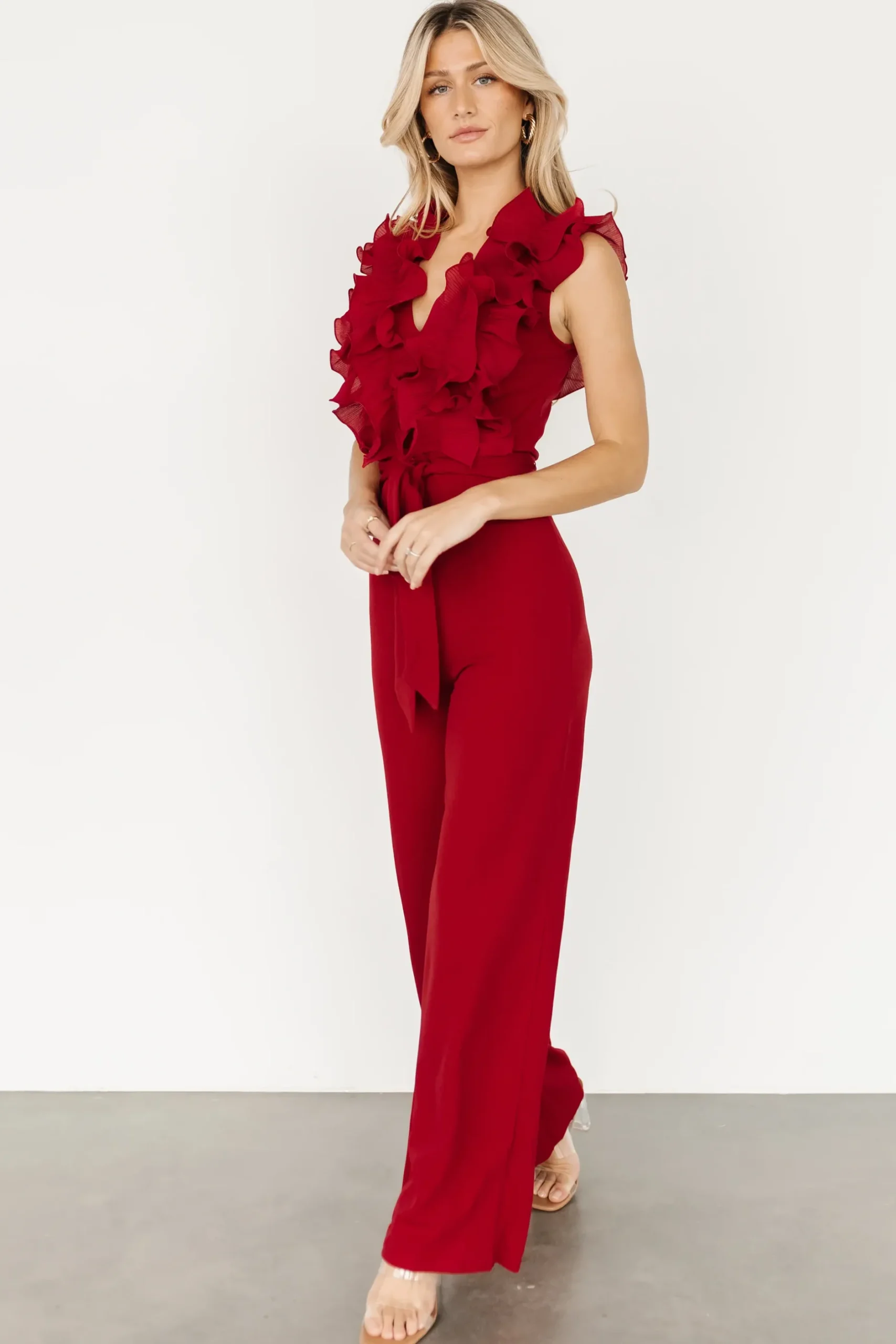 Baltic Born JUMPSUITS + ROMPERS|Tyra Ruffle Tank Jumpsuit | Burgundy