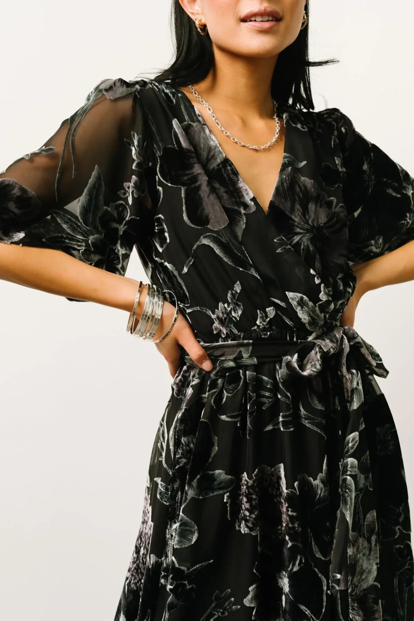 Baltic Born maxi dresses|WEDDING SUITE|Uma Velvet Maxi Dress | Black + Silver Floral