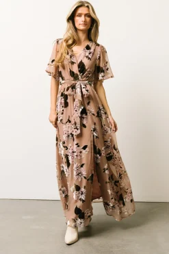 Baltic Born maxi dresses|WEDDING SUITE|Uma Velvet Maxi Dress | Taupe Multi Floral
