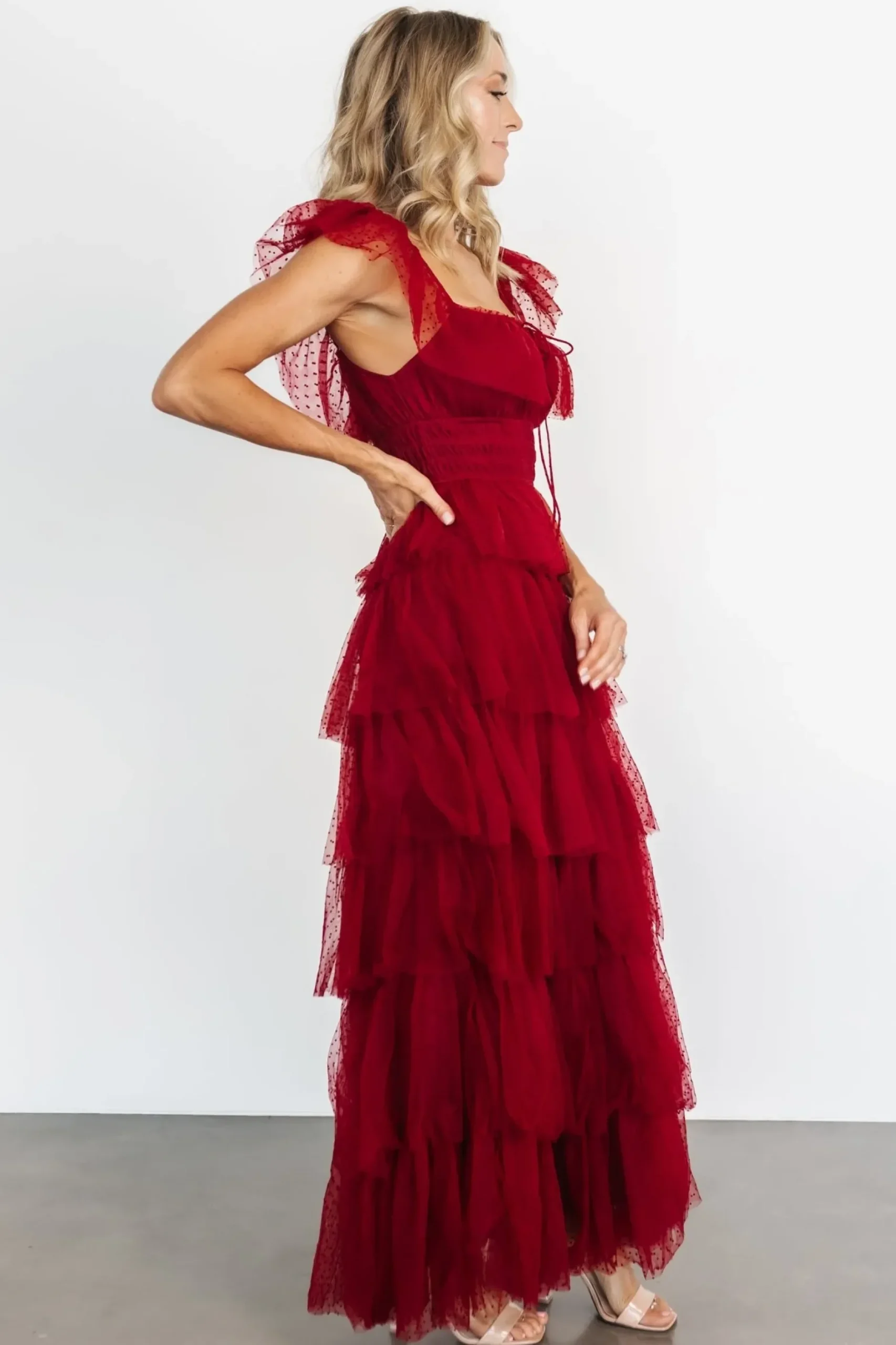 Baltic Born COMING SOON|Valora Swiss Dot Tulle Maxi Dress | Wine
