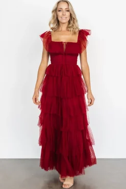 Baltic Born COMING SOON|Valora Swiss Dot Tulle Maxi Dress | Wine