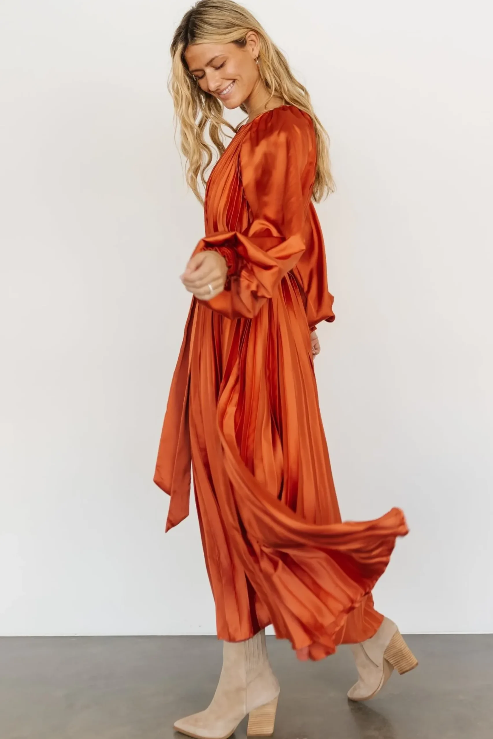 Baltic Born SALE|Vanna Pleated Dress | Rust
