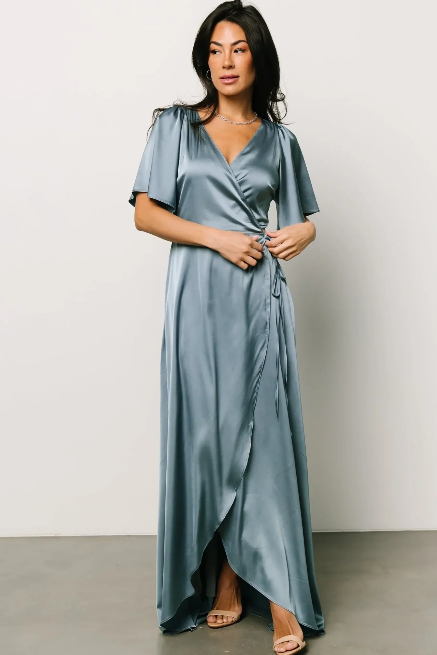 Baltic Born maxi dresses|WEDDING SUITE|Vara Satin Maxi Wrap Dress | Dusty Blue