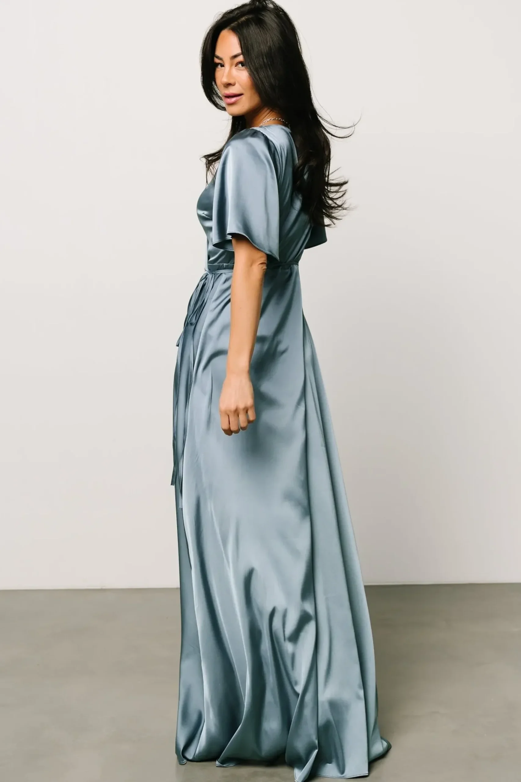 Baltic Born maxi dresses|WEDDING SUITE|Vara Satin Maxi Wrap Dress | Dusty Blue