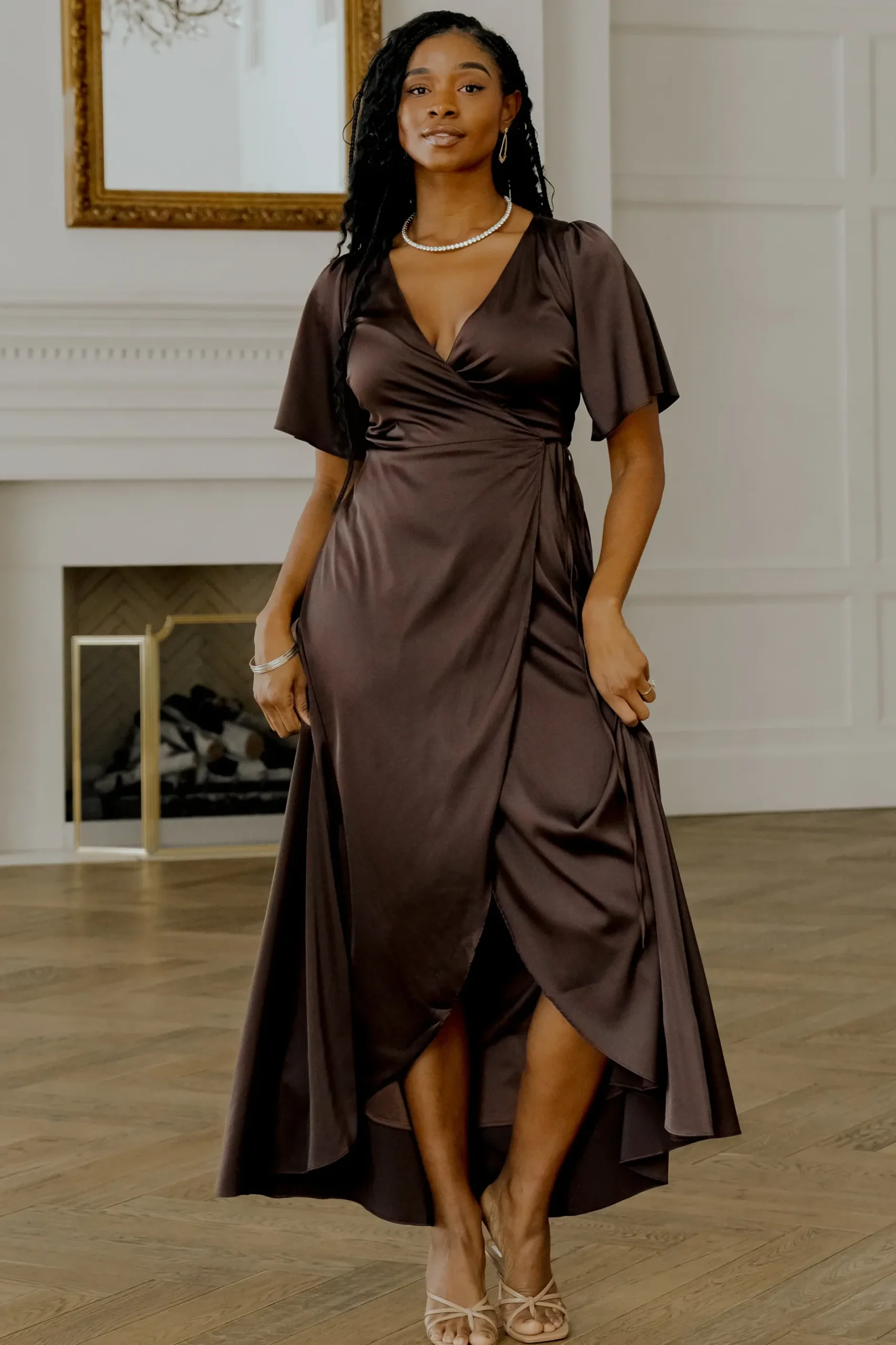 Baltic Born maxi dresses|WEDDING SUITE|Vara Satin Maxi Wrap Dress | Espresso