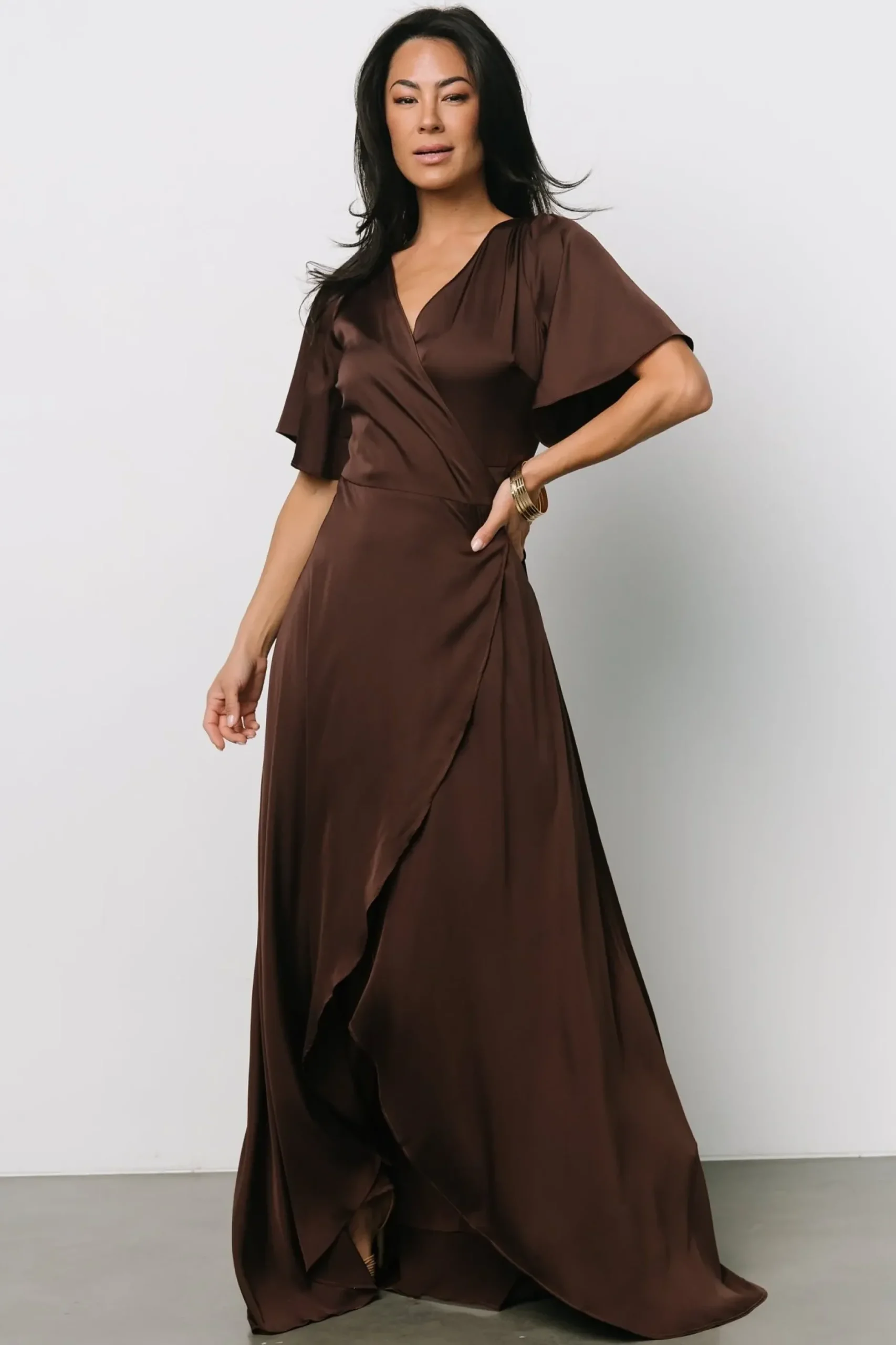 Baltic Born maxi dresses|WEDDING SUITE|Vara Satin Maxi Wrap Dress | Espresso