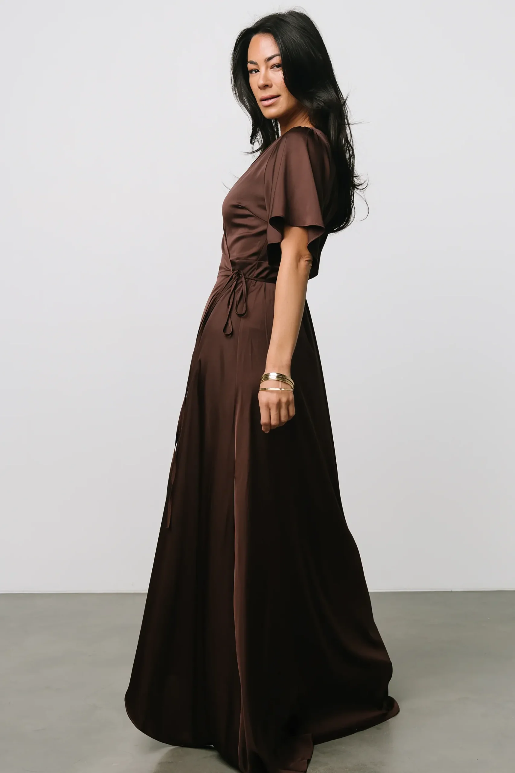 Baltic Born maxi dresses|WEDDING SUITE|Vara Satin Maxi Wrap Dress | Espresso