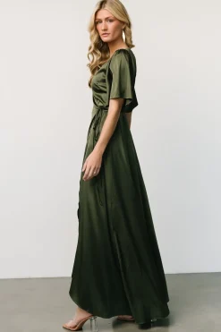 Baltic Born maxi dresses|WEDDING SUITE|Vara Satin Maxi Wrap Dress | Juniper Green