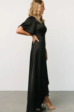 Baltic Born maxi dresses|WEDDING SUITE|Vara Satin Maxi Wrap Dress | Black