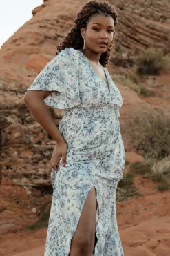 Baltic Born WINTER ESSENTIALS|Verona Smocked Maxi Dress | White + Blue Print