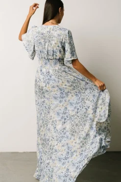 Baltic Born WINTER ESSENTIALS|Verona Smocked Maxi Dress | White + Blue Print