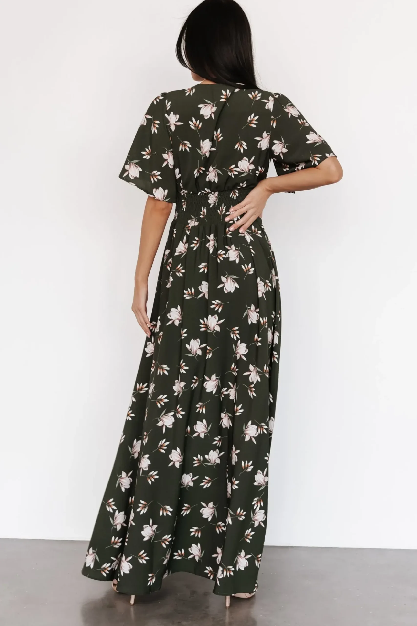 Baltic Born WINTER ESSENTIALS|Verona Smocked Maxi Dress | Green + White Floral
