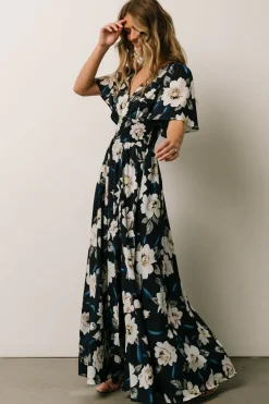 Baltic Born WINTER ESSENTIALS|Verona Smocked Maxi Dress | Navy + White Floral