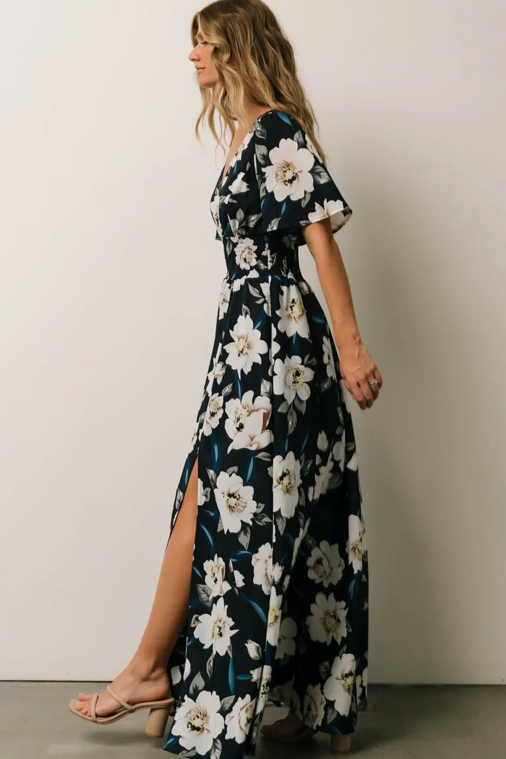 Baltic Born WINTER ESSENTIALS|Verona Smocked Maxi Dress | Navy + White Floral