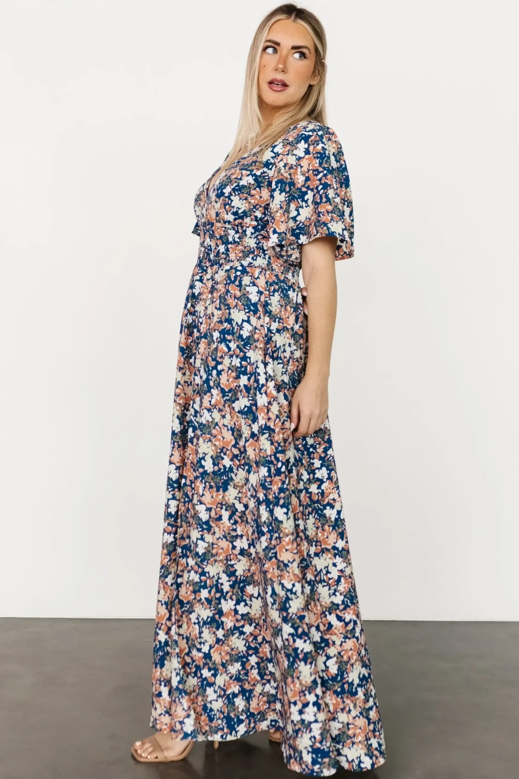 Baltic Born WINTER ESSENTIALS|Verona Smocked Maxi Dress | Blue Floral